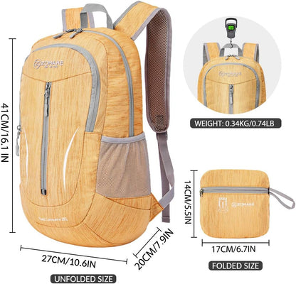 ZOMAKE 25L Ultra Lightweight Packable Backpack, Foldable Hiking Backpacks Water Resistant Small Folding Daypack for Travel(Muddy Yellow)