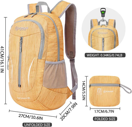 ZOMAKE 25L Ultra Lightweight Packable Backpack, Foldable Hiking Backpacks Water Resistant Small Folding Daypack for Travel(Muddy Yellow)