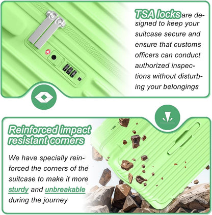 Krute Luggage with Spinner Double Wheels Suitcases with USB Port and Cup Holder TSA Lock PC+ABS Hardside Checked Luggage 28 Inch (AppleGreen