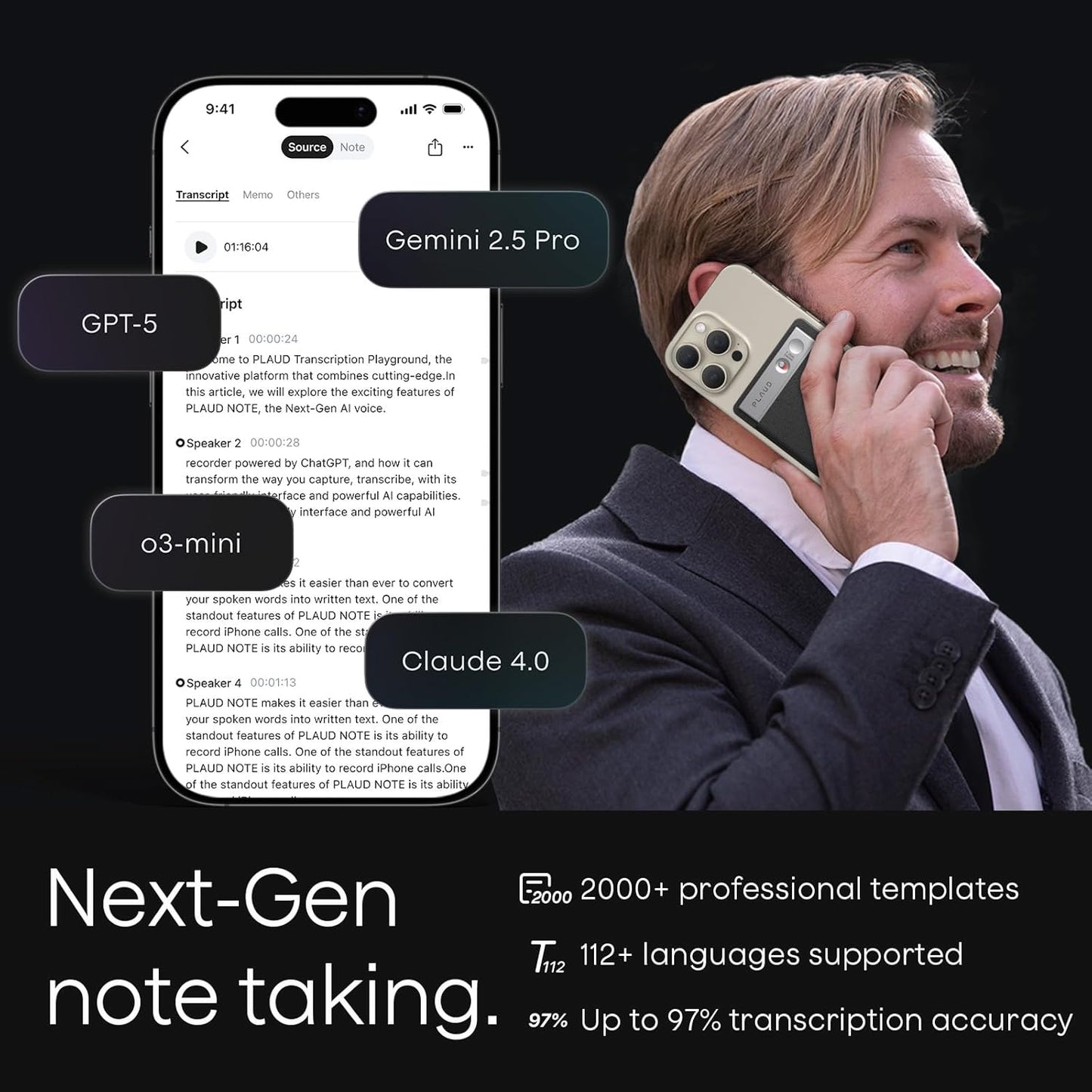 AI Voice Recorder, Note Voice Recorder w/Case, App Control, Transcribe & Summarize with AI Technology, Support 112 Languages, 64GB Memory, Audio Recorder for Lectures, Meetings, Calls, Silver