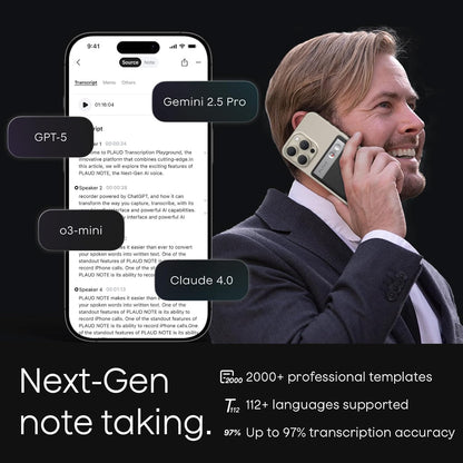 AI Voice Recorder, Note Voice Recorder w/Case, App Control, Transcribe & Summarize with AI Technology, Support 112 Languages, 64GB Memory, Audio Recorder for Lectures, Meetings, Calls, Silver