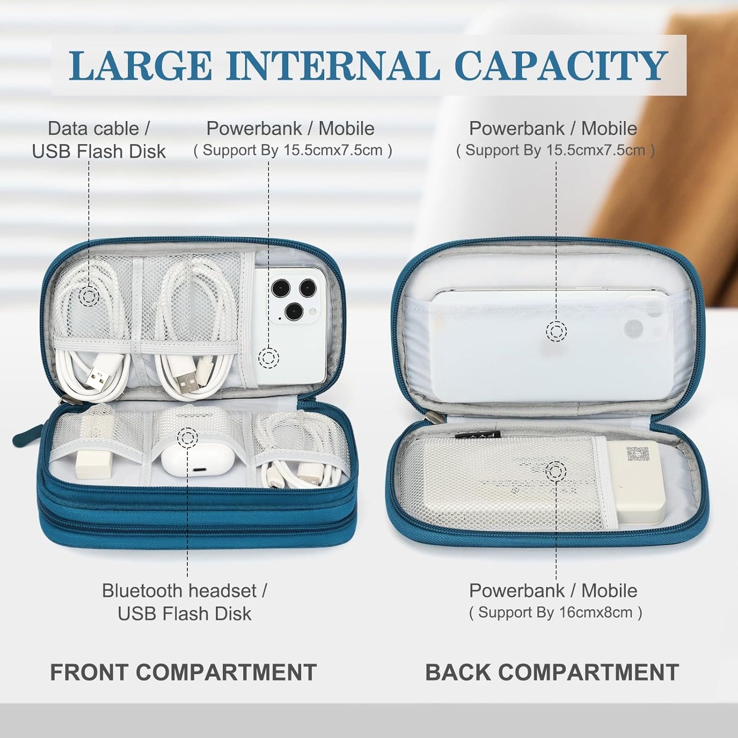 FYY Electronic Organizer, Travel Cable Organizer All-in-One Storage Bag Pouch Electronic Accessories Carry Case Portable Waterproof Double Layers for Cable, Cord, Charger, Phone, Earphone Green