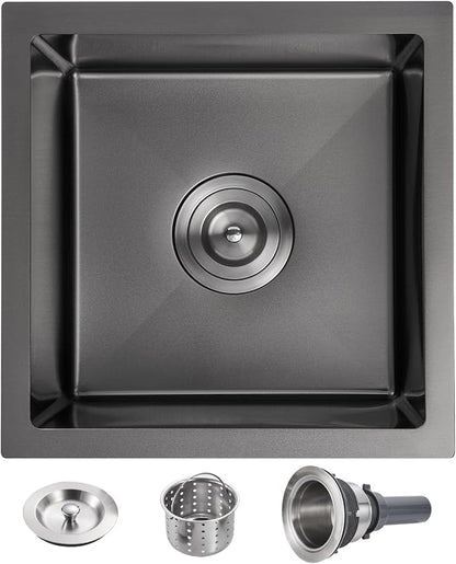 POPFLY 15 Inch Bar Sink, Stainless Steel Single Bowl 18 Gauge Handmade 8 inch - Image 2