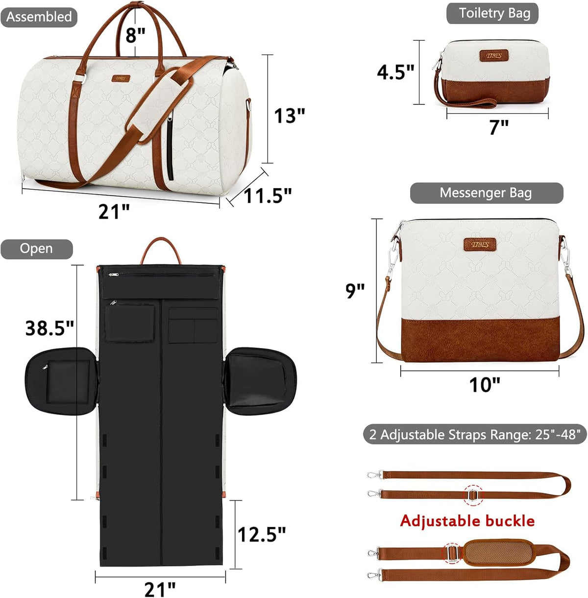 Convertible Garment Duffel Bag for Travel - Carry On Garment Bags With Toiletry Bag Large Weekender Bag for Men Women 2 in 1 Hanging Suitcase Suit Travel Duffel Overnight Bags 4pcs Set