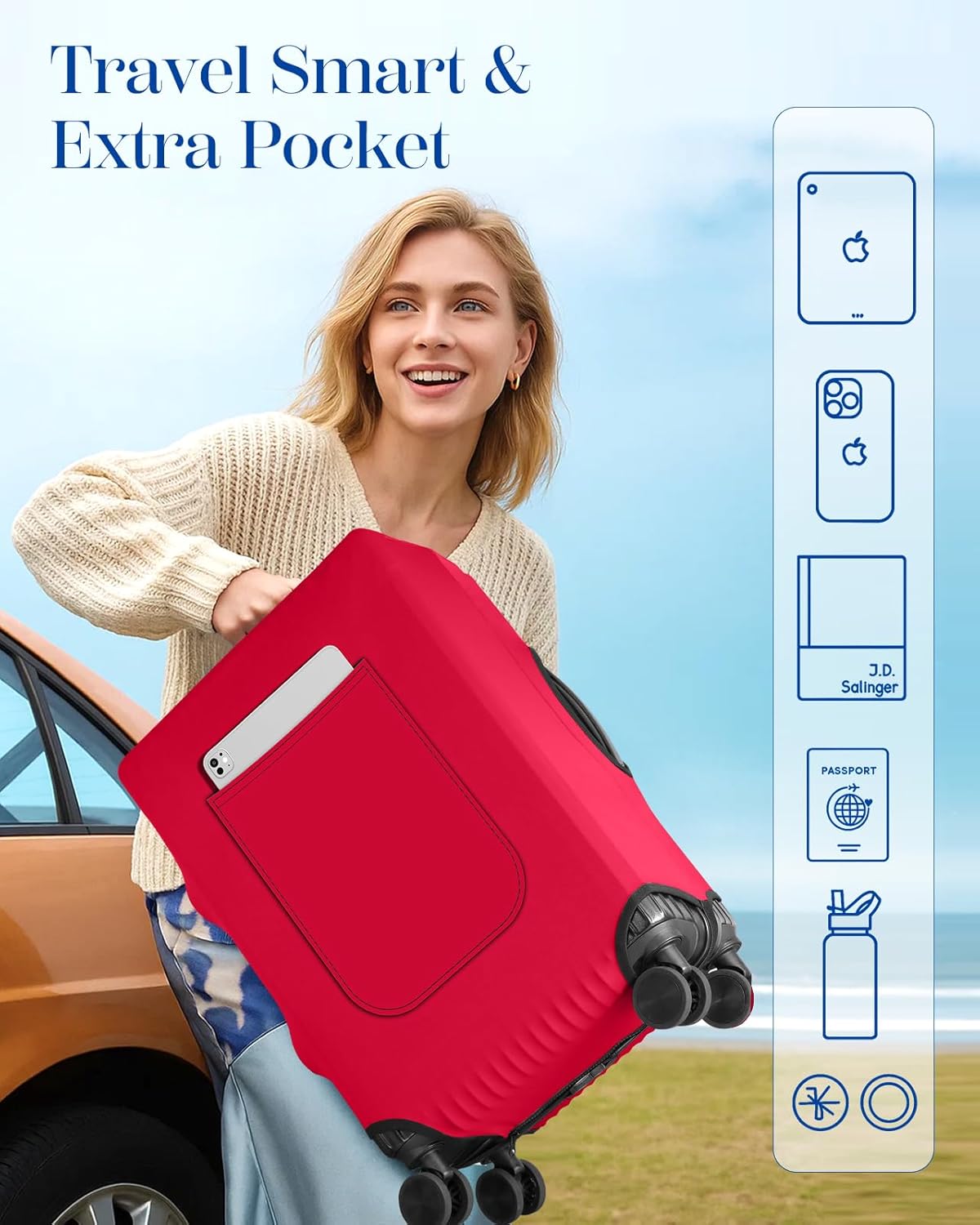 Slohif Luggage Cover for Suitcase Tsa Approved Protector - Luggage Sleeve Suit Case Cover Travel Stretch Large Baggage Case Protective Washable Fit 22-24 Inch Wine Red