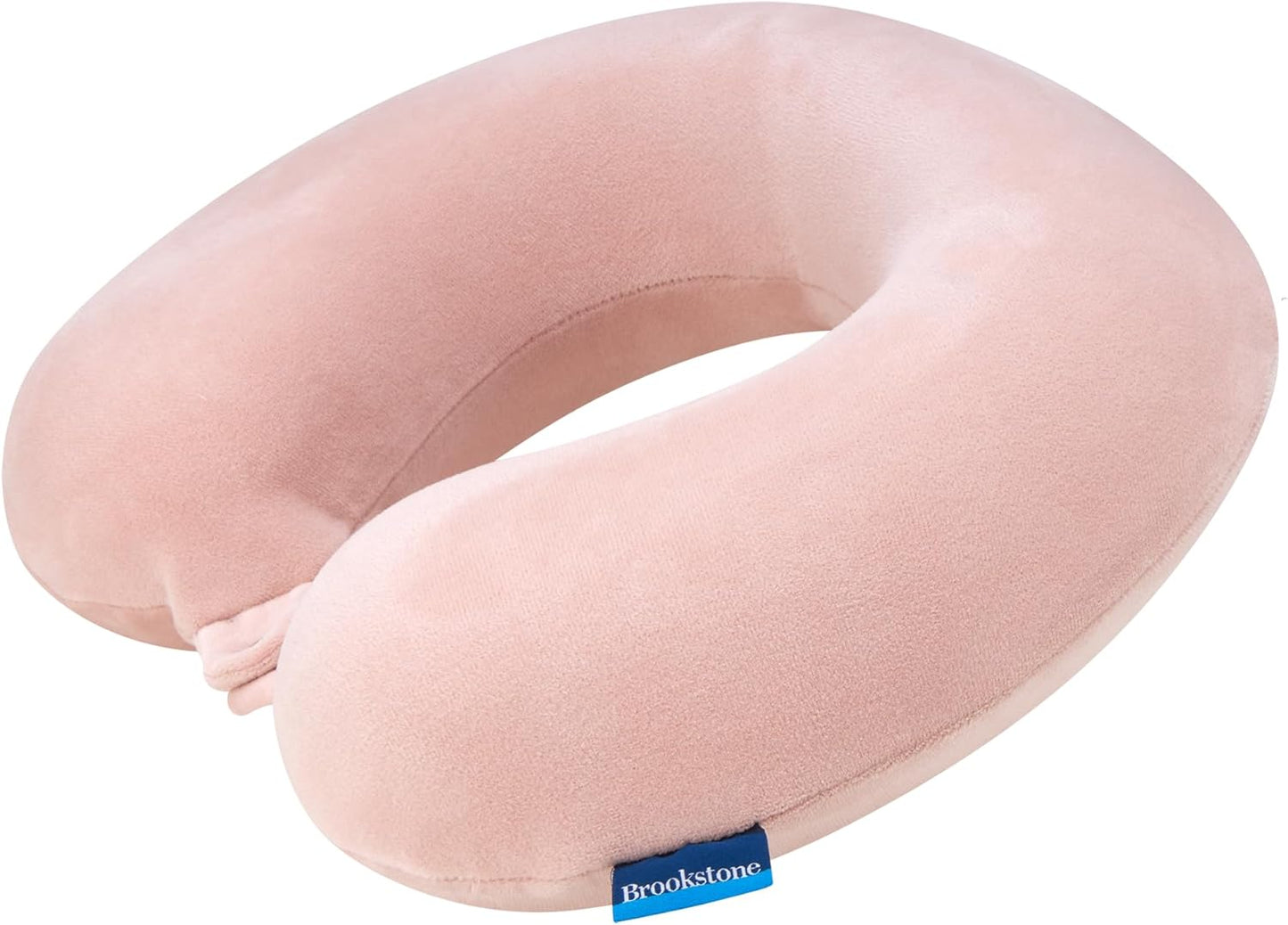 Brookstone Travel Neck Pillow - Lightweight Fleece Casing U-Shaped Stuffable Memory Foam Travel Pillow for Sleeping and Neck Support, Soft Pink