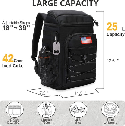 Tactical Backpack Cooler, 25L Cooler Backpack Insulated Leak-Proof, Heavy Duty Large Lunch Backpack, Waterproof Ice Chest Backpack for Men Women Adults Work Daytrip Camping Beach Hiking Accessories