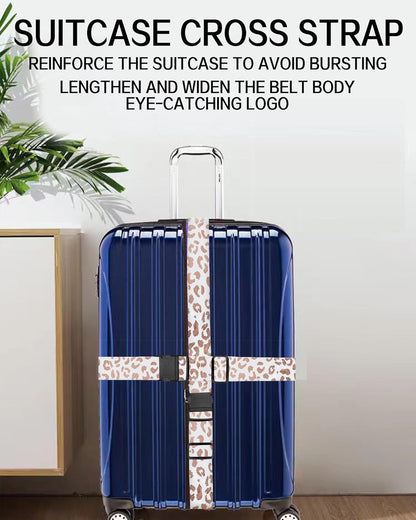 Luggage Straps for Suitcases, Adjustable Travel Belt, Durable Wide Luggage Strap, Cute Suitcase Strap Identifiers with Buckle, Bag Straps for Luggage, White Pink Leopard