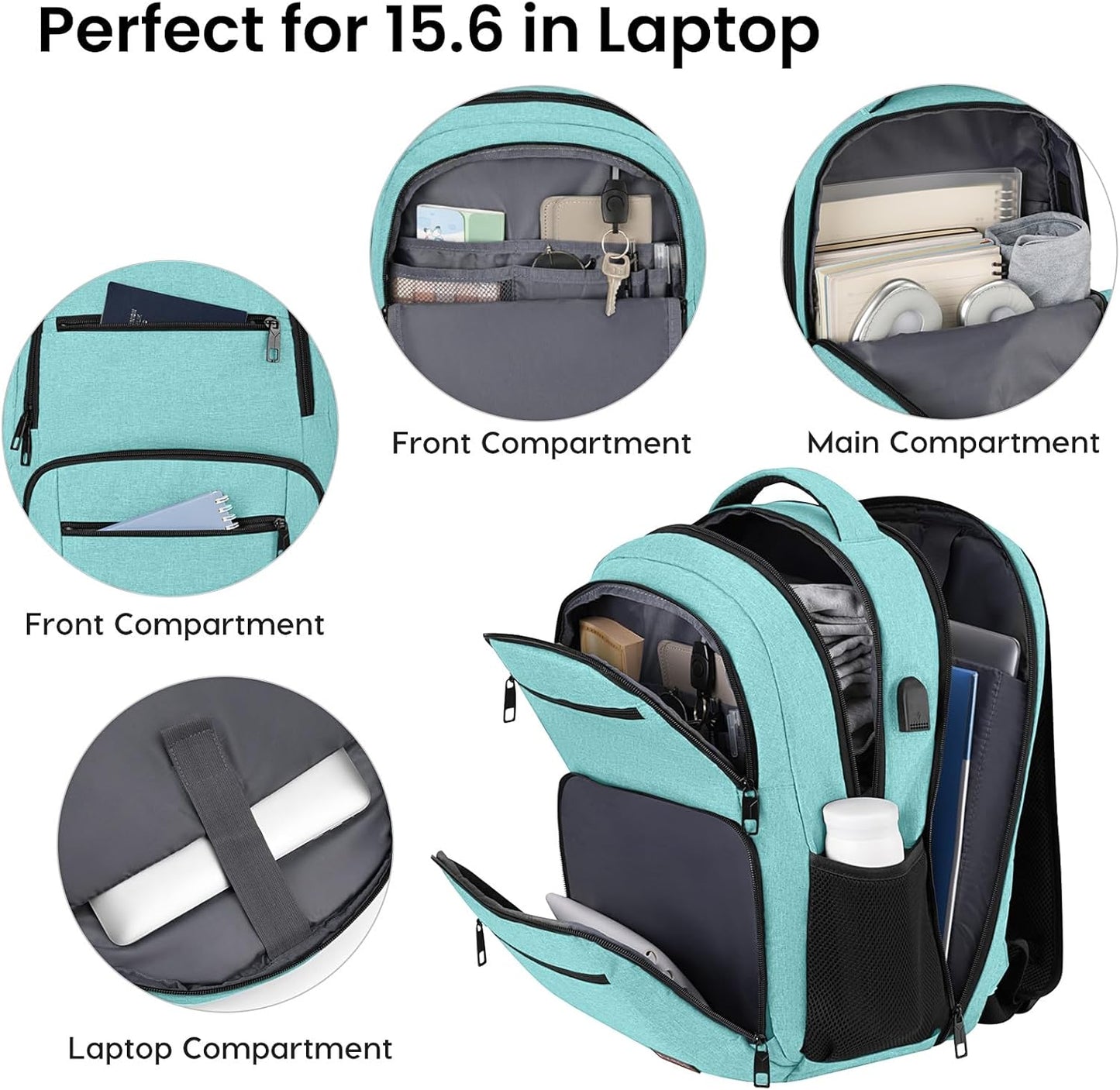 Backpack for Girls Women, School Backpack for Teen Boys, Lightweight Casual High School Bookbag, Daily-use Travel Laptop Backpack with USB Charging Port Fits 15.6 Inch Notebook