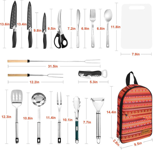 Camping Cookware Storage Bag - Camping Cooking Utensils Set Bag Camping Tool Portable Storage Bag Suitable for Knife, Fork, Spoon, Chopping Board, Chef's Knife,Kitchenware Storage