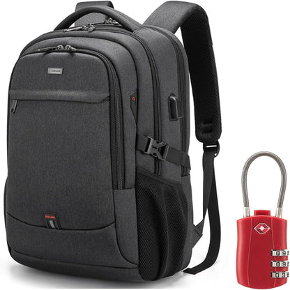 DUSLANG 17 Inch Laptop Backpack for Travel Water Resistant College Backpack for Men/Women Laptop Bag with USB Charging Port and Red TSA lock,Black