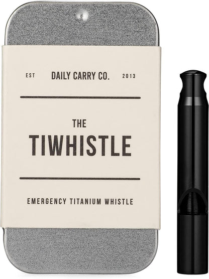 DAILYCARRYCO. Titanium Whistle for Emergency, Camping & Hiking Whistle, Pitched Whistle, Tiny Whistle Necklace, Small Whistle, Whistle for Life, Emergency Whistle Necklace, 120db Ultra Loud (Black)