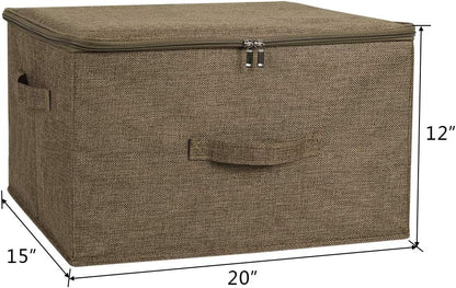 ANMINY 2PCS Storage Bins with Zipper Lids 51.9 Qt Lidded Fabric Storage Boxes Baskets Cubes with Handles Collapsible Washable Cotton Linen Closet Shelf Clothes Organizer - Coffee, Extra Large