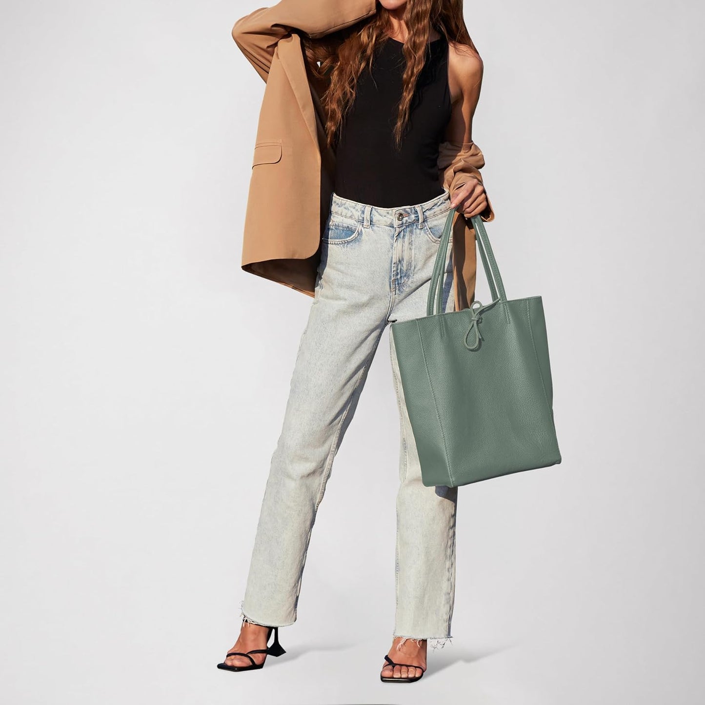 Italian Calf Leather Tote for Women with Zipper, Inner Pocket & Flat Base | Soft Unlined Shopper for Work & Travel