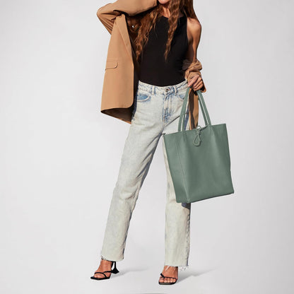 Italian Calf Leather Tote for Women with Zipper, Inner Pocket & Flat Base | Soft Unlined Shopper for Work & Travel