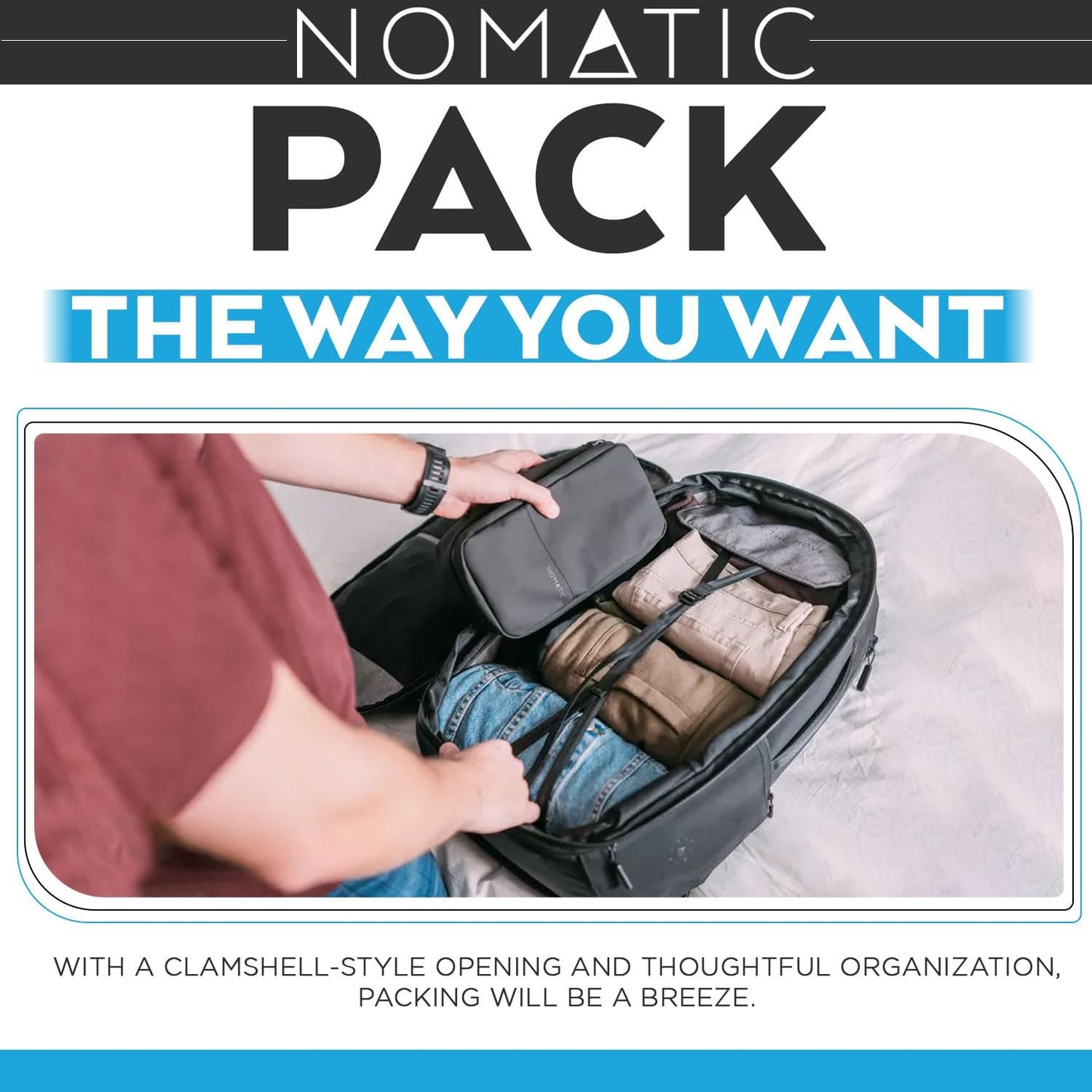 NOMATIC Navigator Travel Backpack - 32L Backpack with Laptop Compartment and 9L Built-In Expansion - Anti-Theft Carry-On Backpack for Travel - Water Resistant Travel Pack (Black)