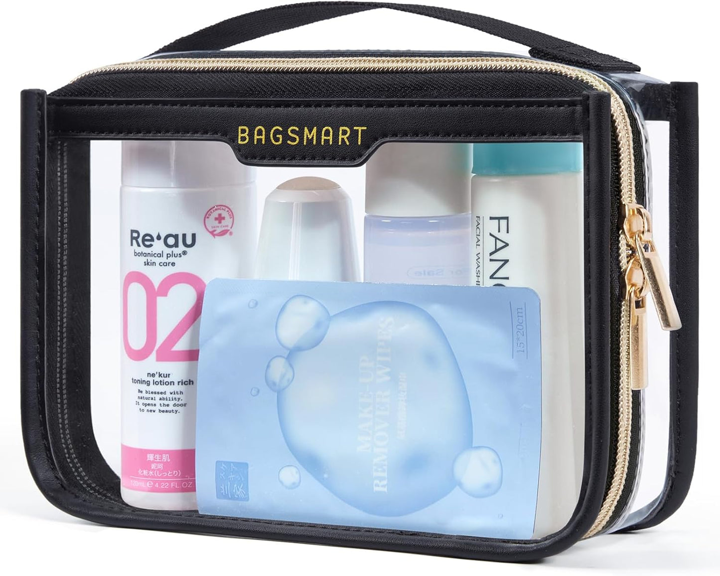 BAGSMART TSA Approved Toiletry Bag, Clear Travel Toiletry Bag, Makeup Cosmetic Pouch Bag for Women Quart Size Compliant Bag Organizer for Travel Essentials (Black Pack of 1,)