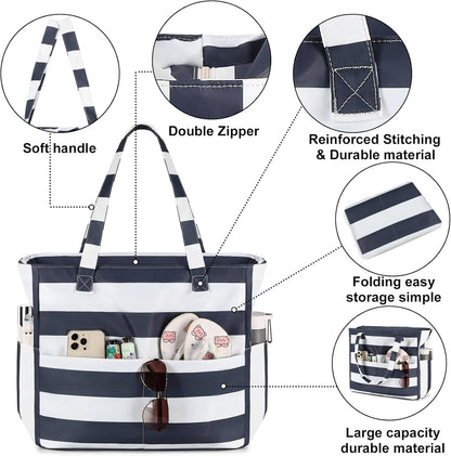 Waterproof Beach Tote Pool Bags for Women Ladies Extra Large Gym Tote Carry On Bag With Wet Compartment for Weekender Travel