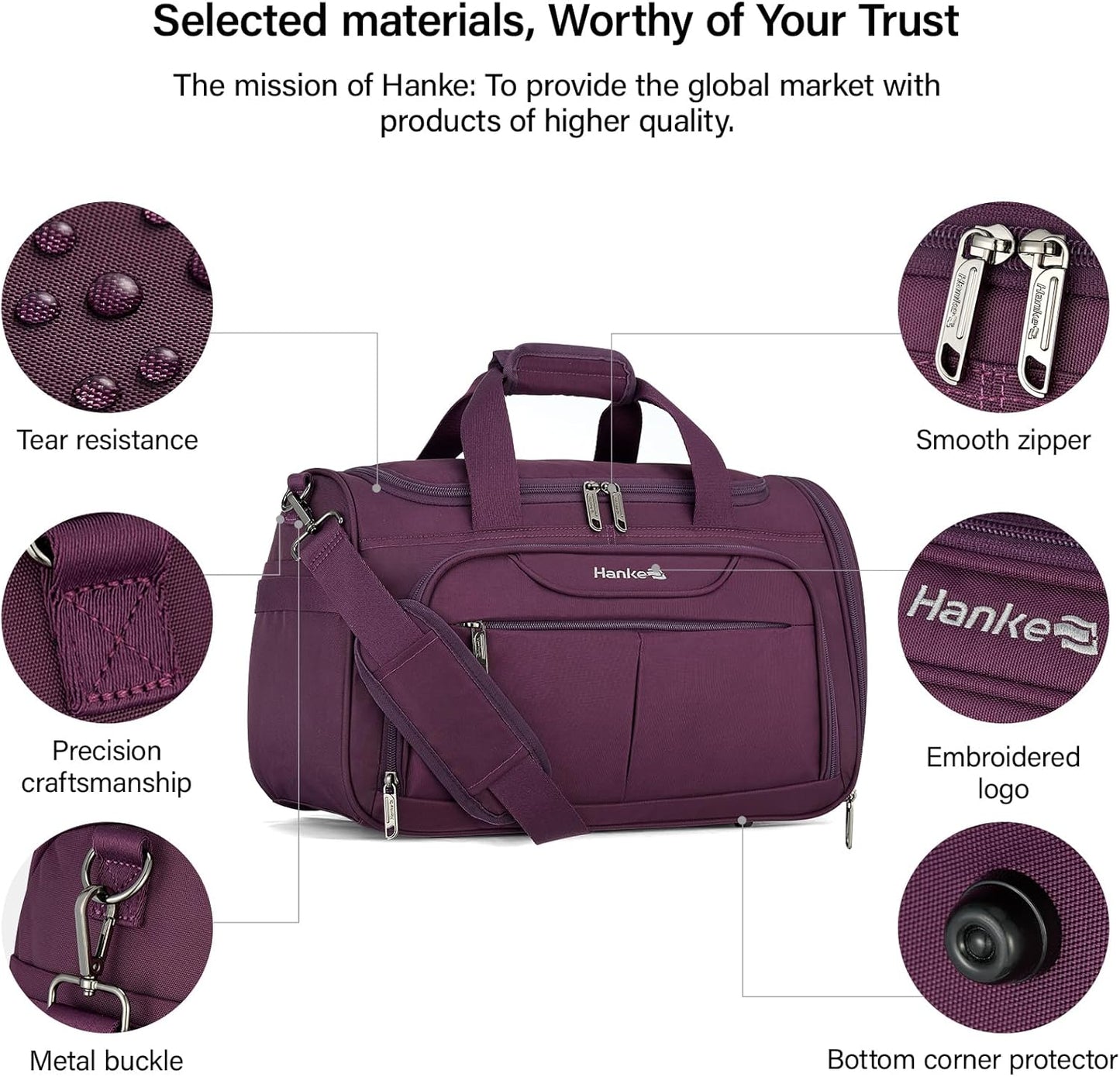 Hanke Underseat Carry On luggage Bags for Travel, Foldable Travel Bags for Women, Soft Lightweight Personal Item Travel Bag Small Carry On Bags for Airplanes, Travel Tote Bags for Women Men.（Purple）