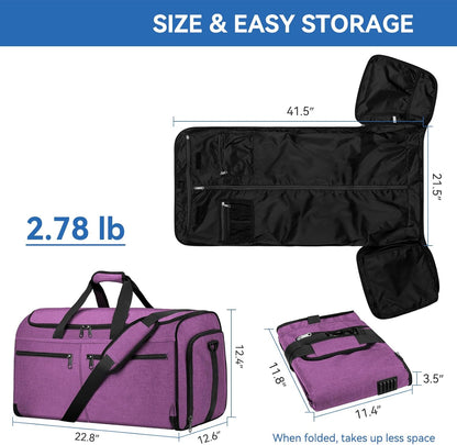 Bukere Carry on Garment Duffle Bag for Travel, Convertible Suit Bag with Backpack Shoulder Straps, Shoe Compartment, Waterproof 3 in 1 Weekender Suit Bag for Men Women