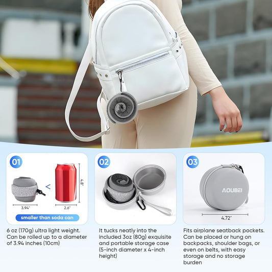 Compact Travel Pillow with Adjustable Straps & Washable Cover, Portable Neck Pillow Airplane with Case & Hook, Chin Support Pillow Relieves Pain & Pressure for Trips, Office, Car & Home Use