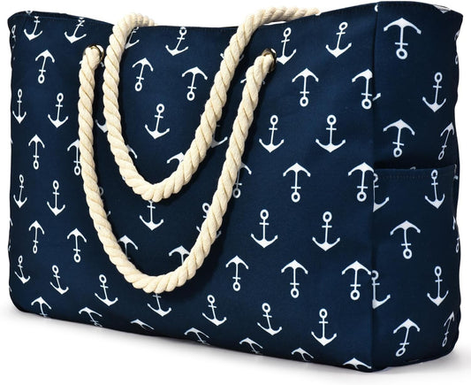 Becokan Beach Bag Large Beach Tote Bag for Women Waterproof Sandproof Swim Pool Bag With Zipper