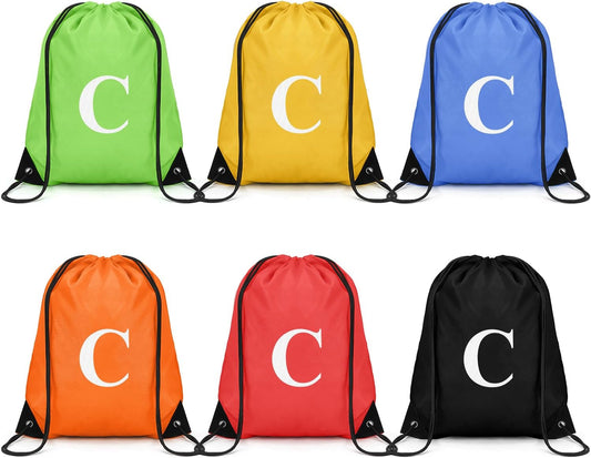 ZOMFELT 6Pcs Drawstring Backpack Drawstring Gym Bags, Foldable Draw String Backpack with Multiple Colors and Letters, Lightweight Polyester Cinch Bag for Gift, Beach, Sports, Travel, Swim (Letter C)