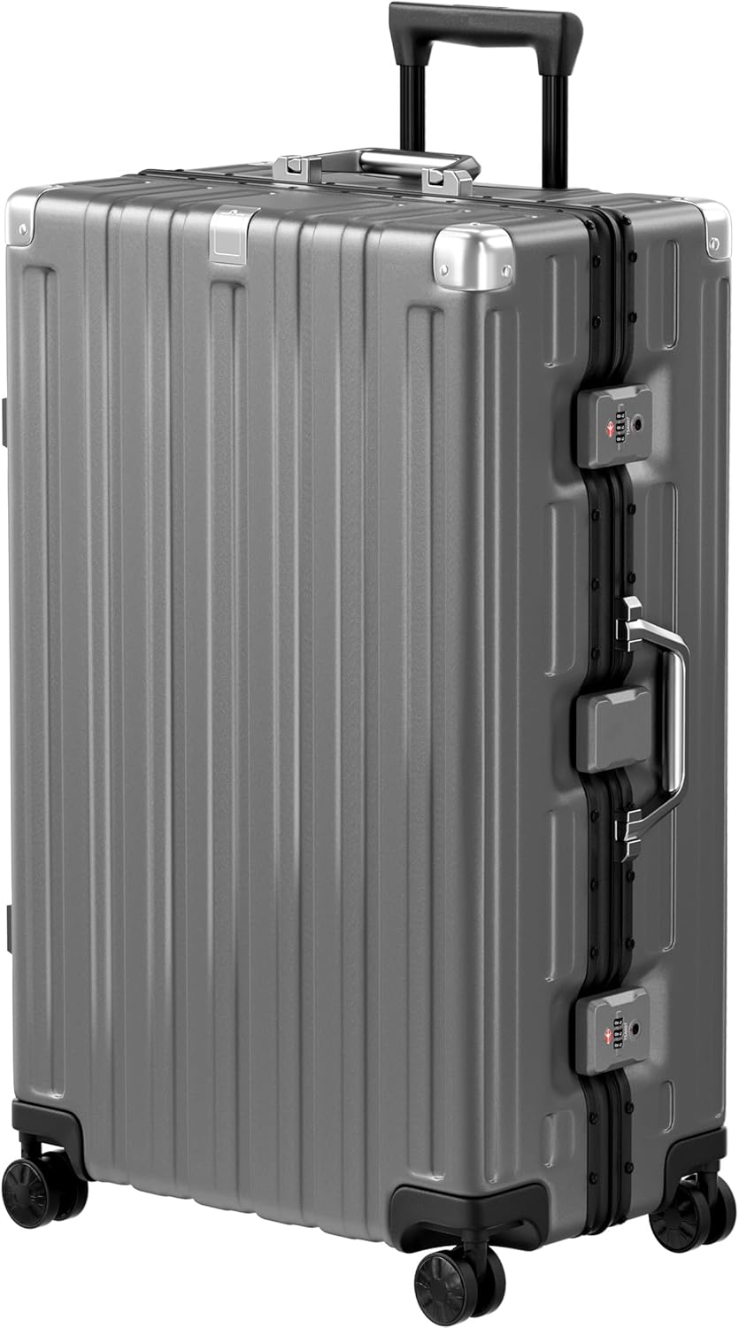 Krute Luggage 28 Inch Aluminum Frame Luggages TSA Lock No Zipper Checked Suitcase with Spinner Wheels Hardshell Lightweight PC+ABS Large Suit Case