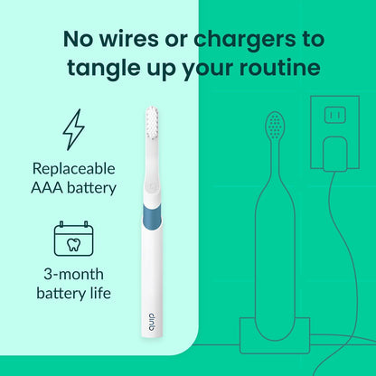 Quip Plastic Sonic Toothbrush, Electric Toothbrush for Adults –Time Travel & Soft Bristles with Travel Case & Replaceable Brush Head -3-Month Battery Life - Marine Blue