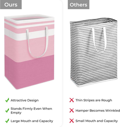 HomeHacks 2 Pack Large Laundry Baskets, Waterproof, Freestanding Laundry Hampers, Collapsible Clothes Hamper with Reinforced Handles in Laundry, College Dorm, Bathroom, Bedroom (Pink, 88Lx2)