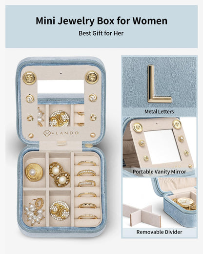 Vlando Travel Jewelry Case for Women Girls, L Initial Travel Jewelry Case, Personalized Mini Jewelry Box, Birthday Gifts for Women Mom Grandma - Letter L, Blue