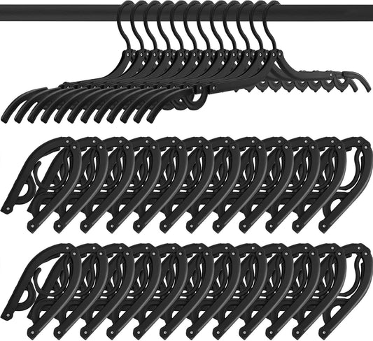 12 PCS Black Portable Folding Clothes Hangers,Black Foldable Hangers Lightweight Travel Accessories,Non-Slip Folding Hangers for Clothes for Travel and Home