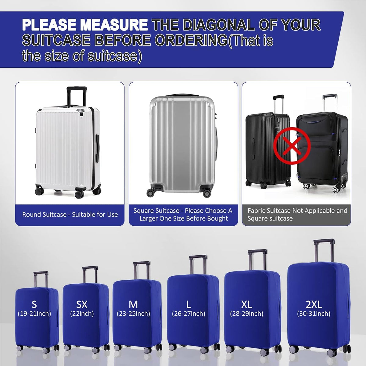 Travel Luggage Cover Suitcase Protector Scratch-Resistant Fit 19-31 Inch Suitcase, Not Included Suitcase (Blue, 2XL(30-31 inch))