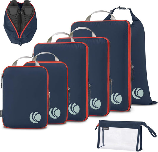 Cipway Compression Packing Cubes, Lightweight Travel Luggage Organizers with Shoe Bag, Toiletry Bag & Laundry Bag, Travel Essentials for Carry on Suitcase (8 Piece,Blue)