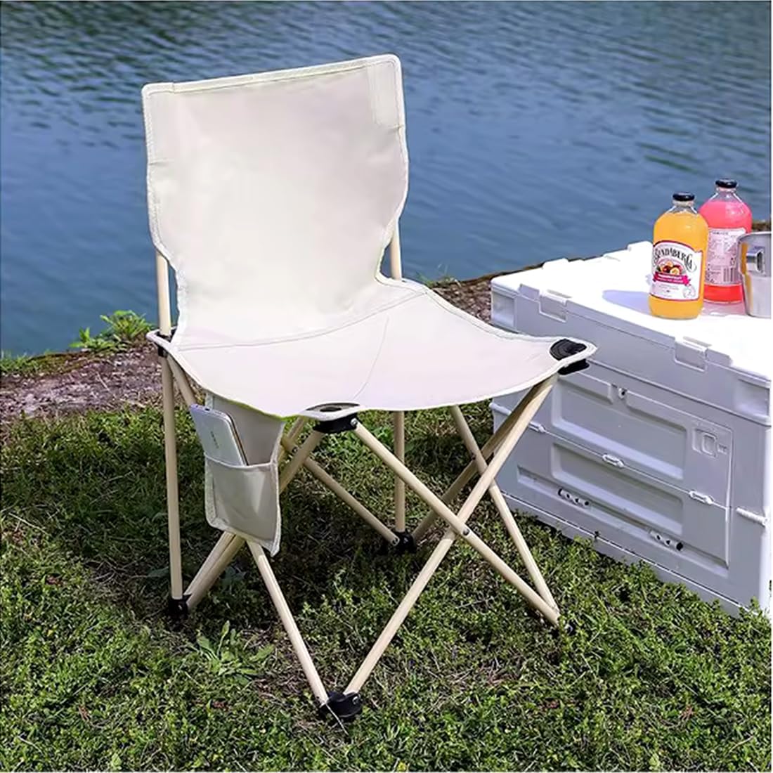 Folding Camping Chair for Small man, Portable Outdoor Backpacking Chair for Hiking, Picnic, Camping, Beach, Ultralight Compact Camping Chair with Carry Bag, 23"D x 14.2"W x 14.2"H (Beige)