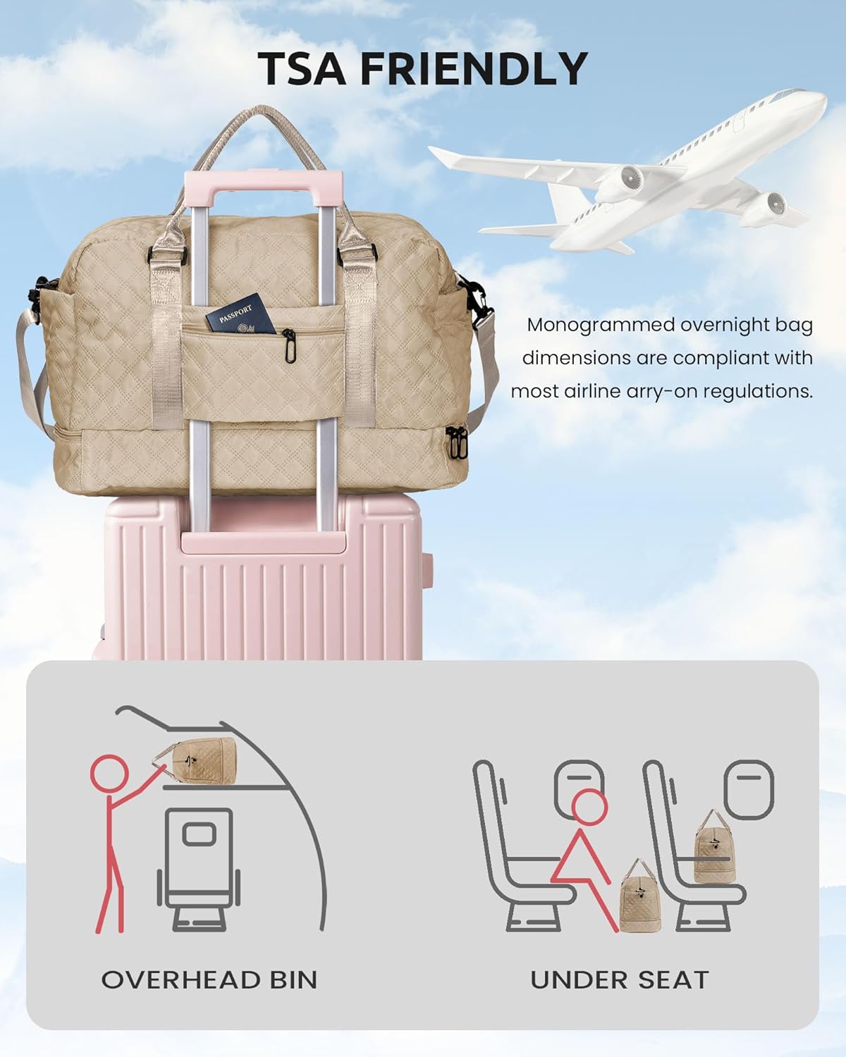 Stuff for Girls 17-18, Gifts for Women-Initial Travel Bag with Shoe Compartment, Personalized Weekender Bag, Monogram Overnight Bag for Women, Letter Travel Bag with Makeup Bag (Letter W)