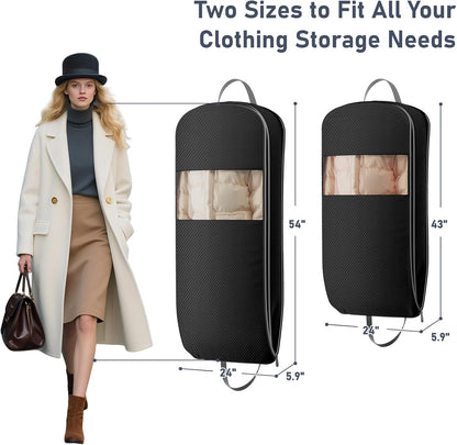 DIMJ 2 Pack 43" Space Saving Garment Bags for Hanging Clothes With Compression Zipper Carry Handles and Window, Washable Suit Bag for Dress, Clothes, Coats, Down Jacket, Closet, Moving, Travel