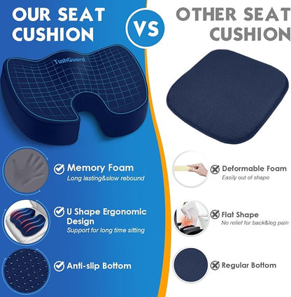 TushGuard Seat Cushion for Office Chair Memory Foam Non-Slip Cushion Back - Image 4