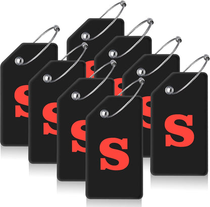 8 Pcs Luggage Tags for Suitcases, 26 Initial Letter Travel Luggage Baggage Identification Labels ID Tags Fully Bendable Tags with Stainless Steel Loop (Letter S, Black)