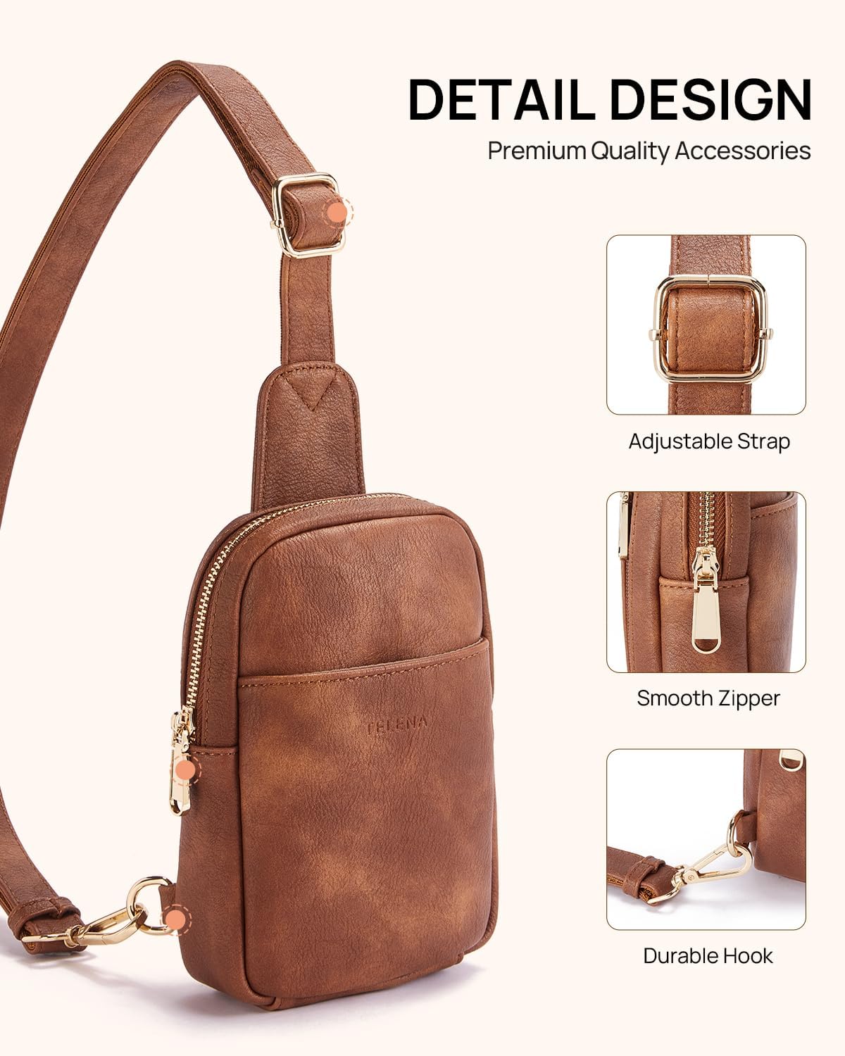 Telena Small Sling Bag for Women Leather Crossbody Fanny Packs Chest Bag for Women