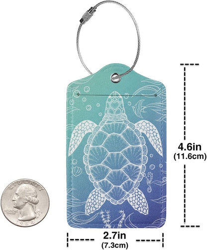 2 Pack Sea Turtle Luggage Tag for Suitcases, Cute Turtle Theme Party Decorations Leather Tags, Cruise Ship Essential Travel Unique Gift for Men Women Couples Lover, Funny Christmas Birthday Gifts
