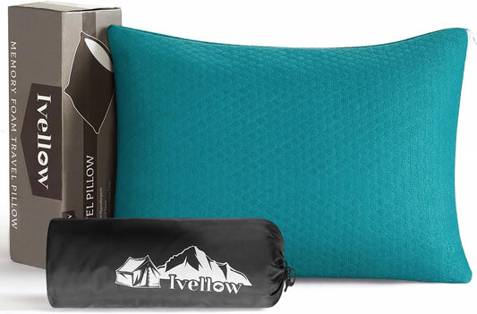 Ivellow Memory Foam Travel Pillow Compressible Camping Pillow for Sleeping Shredded Memory Foam Pillow Compact Firm Supportive Small Pillow for Adults Kids Outdoor Backpacking Hiking Essential Gear-S