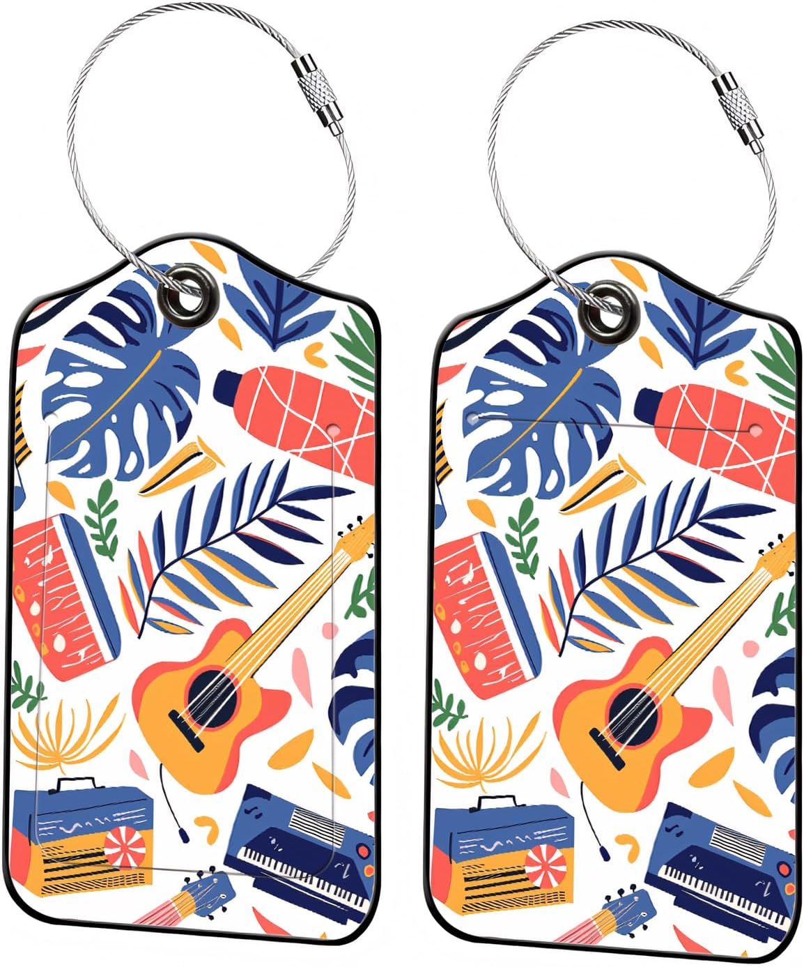Luggage Tags for Suitcases, 2-Pack PU Leather for Cruise & Travel, Baggage ID Tags with Privacy Cover & Address Card, Durable Metal Ring, Kids Adults Travel Accessories, Tropical Rhythms
