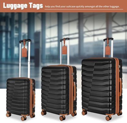 5-Piece Lightweight Luggage with Backpack Sets, ABS+PC Hard Shell Suitcase with TSA Lock & YKK Zipper (Black Brown, 20in/24in/28in/BP/TB)