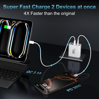 USB C Charger Block, 2-Pack 65W 6-Port USB C Wall Charger iPhone Charger Fast Charging PD Power Adapter+QC Wall Plug Multiport Type C Brick Chargers for iPhone 17 16 15 14 13 12 11 Pro Max XS,Samsung