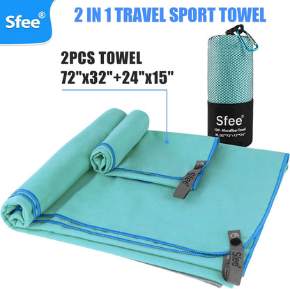 Sfee XL Microfiber Towel, Quick Dry Beach Towel Set 2 Pack - Super Absorbent, Lightweight, Compact, Bath Towel for Travel, Gym, Hiking, Pool, Backpacking, Yoga, Mint