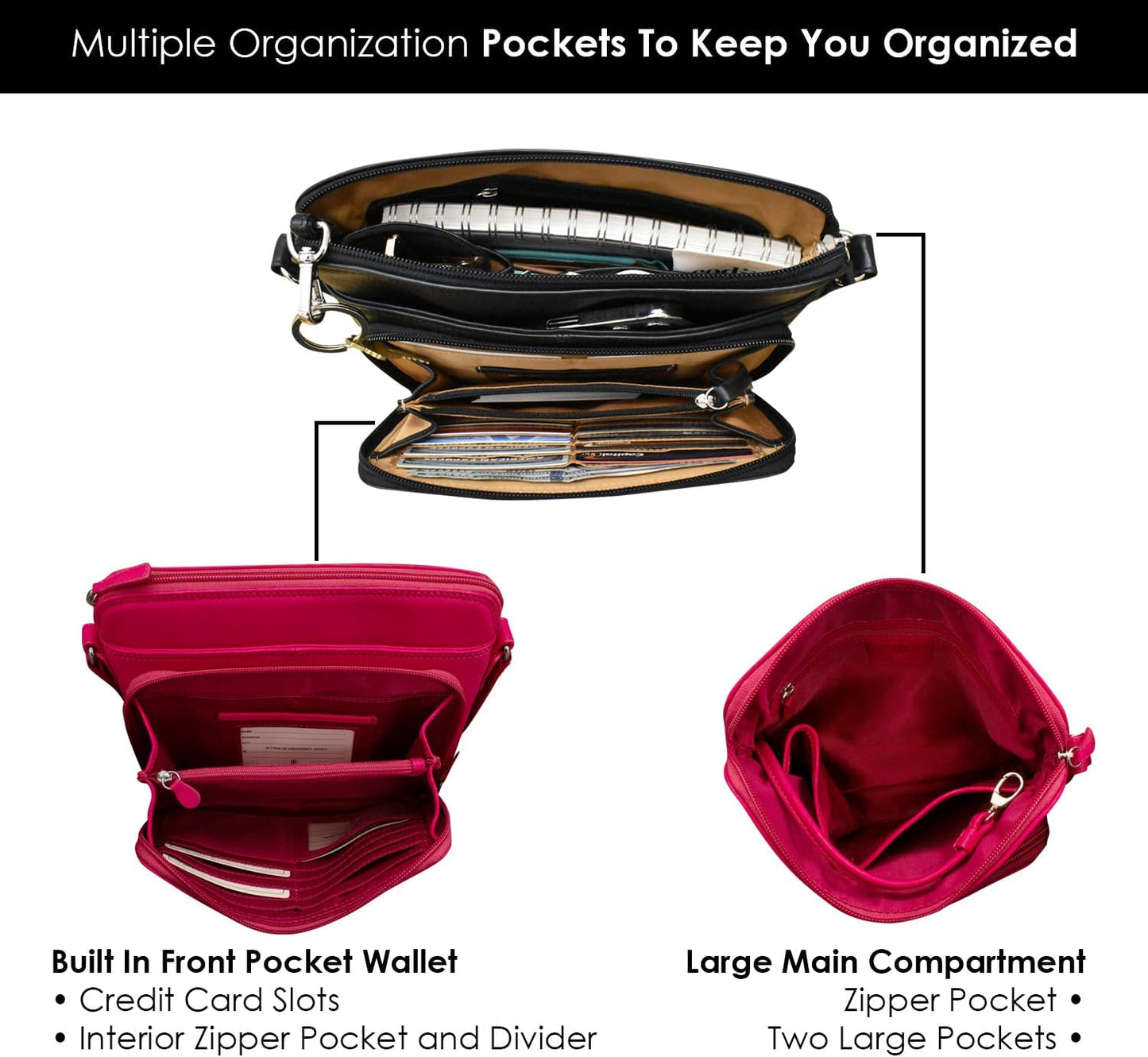 ili New York Genuine Leather Crossbody Bags for Women - Premium RFID Blocking Shoulder Bag Organizer with Adjustable Strap