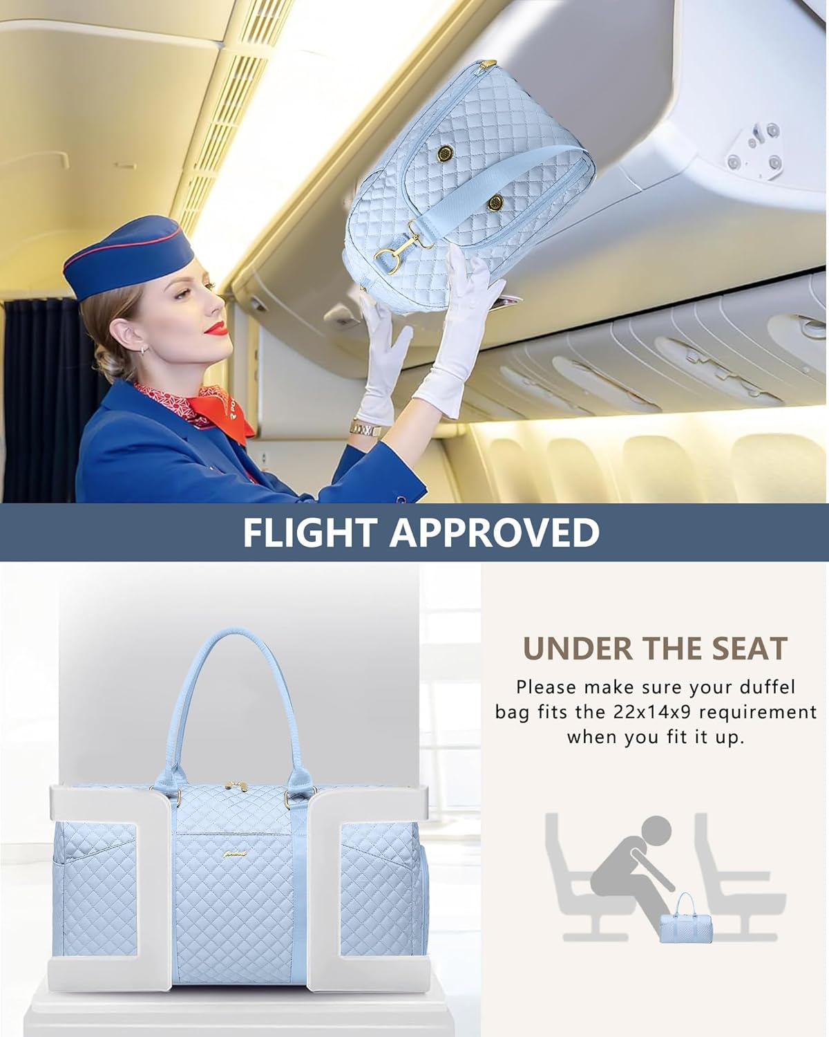 Women Duffle Weekender Travel Bag: Large Duffel Bags with Shoe Compartment Carry On Overnight Tote with Wet Pocket Traveling Weekend Gym Yoga Hospital Bag for Womens Light Blue