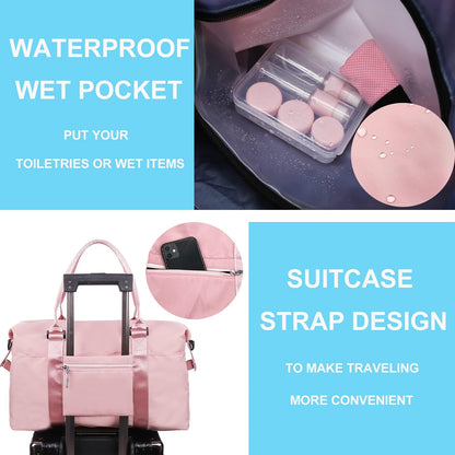 Travel Duffle Bag, Waterproof Sport Tote Gym Bag for Women Men, Overnight Weekender Carry On Bag with Wet Pocket