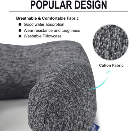 napfun Travel Pillow for Airplane, Premium Memory Foam Neck Pillow for Flight Headrest Sleep, Portable Plane Accessories, Deep Gray